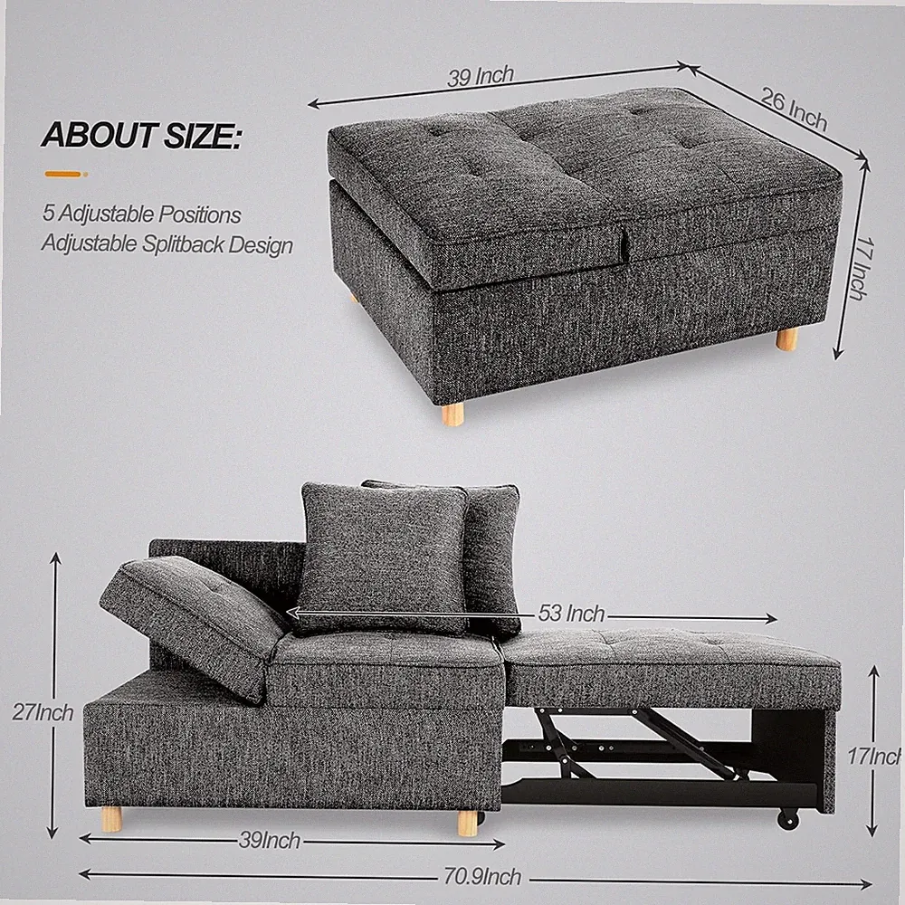 3-Seat Linen Fabric loveseat Sofa with 2 Throw Pillow, Single Recliner for Home*