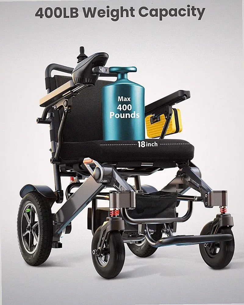 30 Miles Lightweight Foldable Electric Wheelchair for Adults, All-Terrain, Black