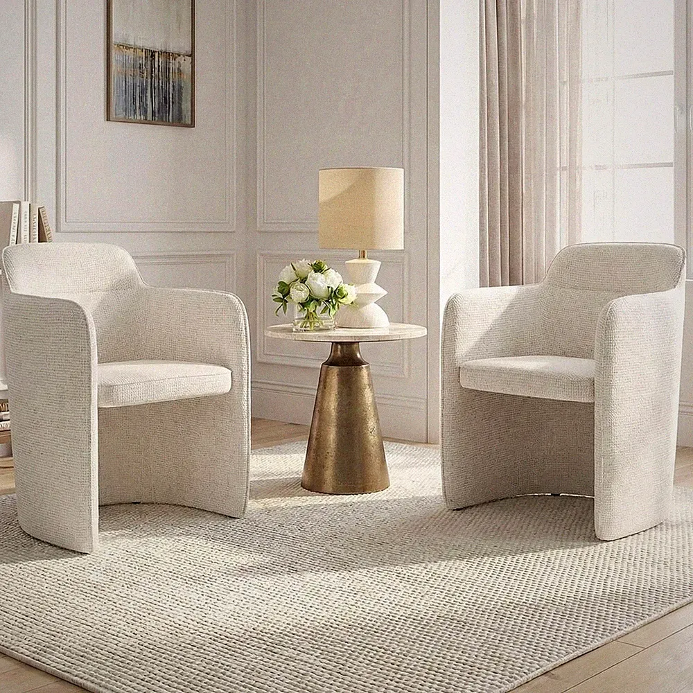 Accent Armchair, Upholstered Barrel Chair Lounge Chair for Reading Corner -Beige