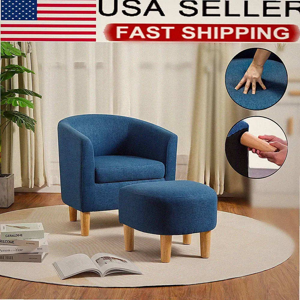Accent Chairs Modern Barrel Chair with Footrest Upholstered Club Tub Armchair