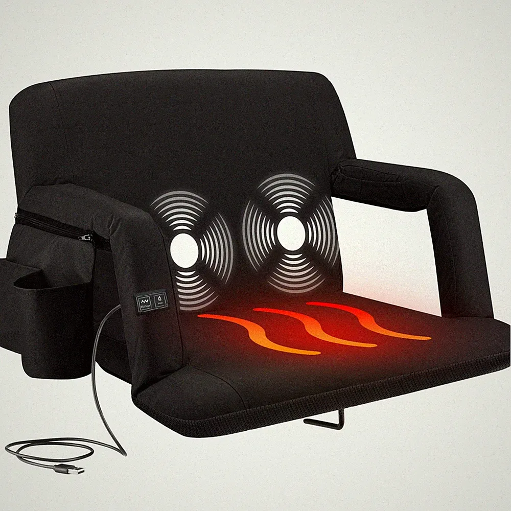 Alpcour Heated Massage Bleacher Chair – Portable Reclining Camping Chair