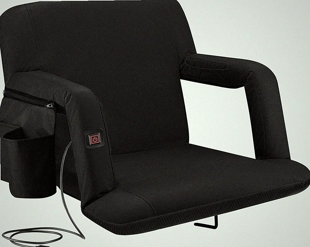 Deluxe Heated Massage Stadium Seat - Reclining Bleacher Chair with Pockets