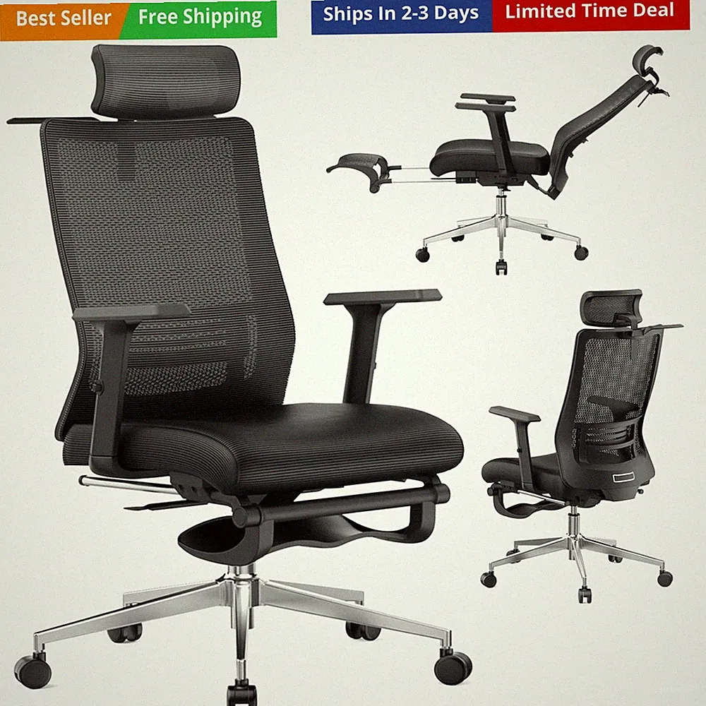 Ergonomic Office Chair, Adjustable Lumbar &Headrest, 3D Armrests, Silent Whee...