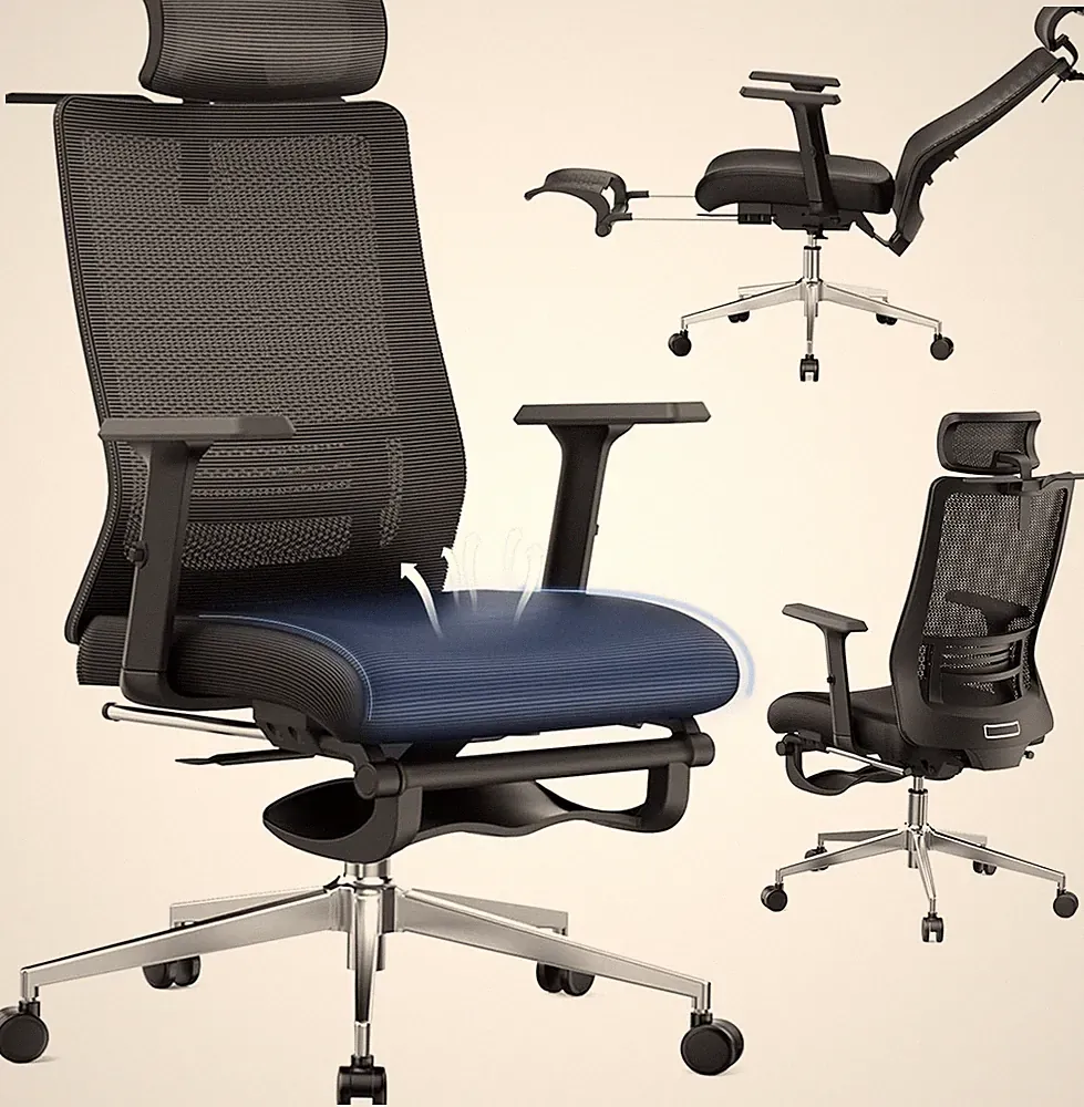 Ergonomic Office Chair with Footrest, 145° Reclining, Adjustable Lumbar & Headre
