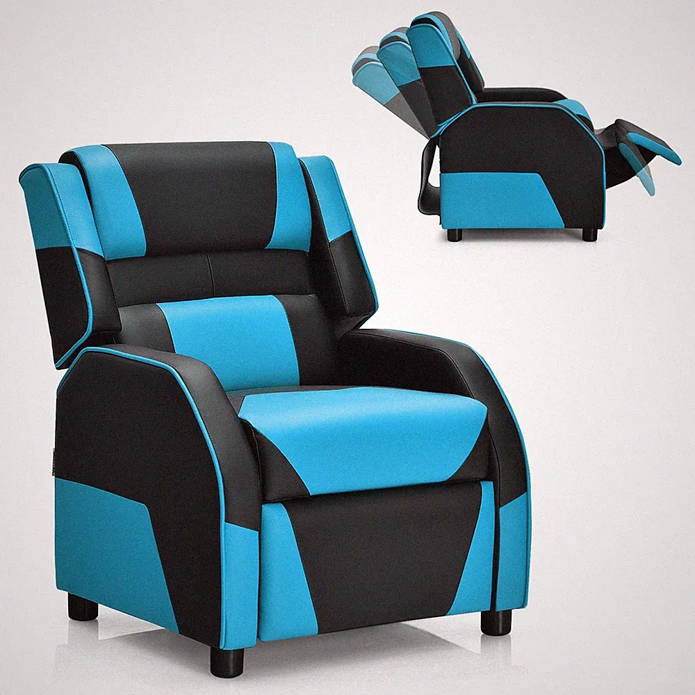 Giantex Kids Youth Gaming Sofa Recliner w/Headrest & Footrest PU Leather Blue