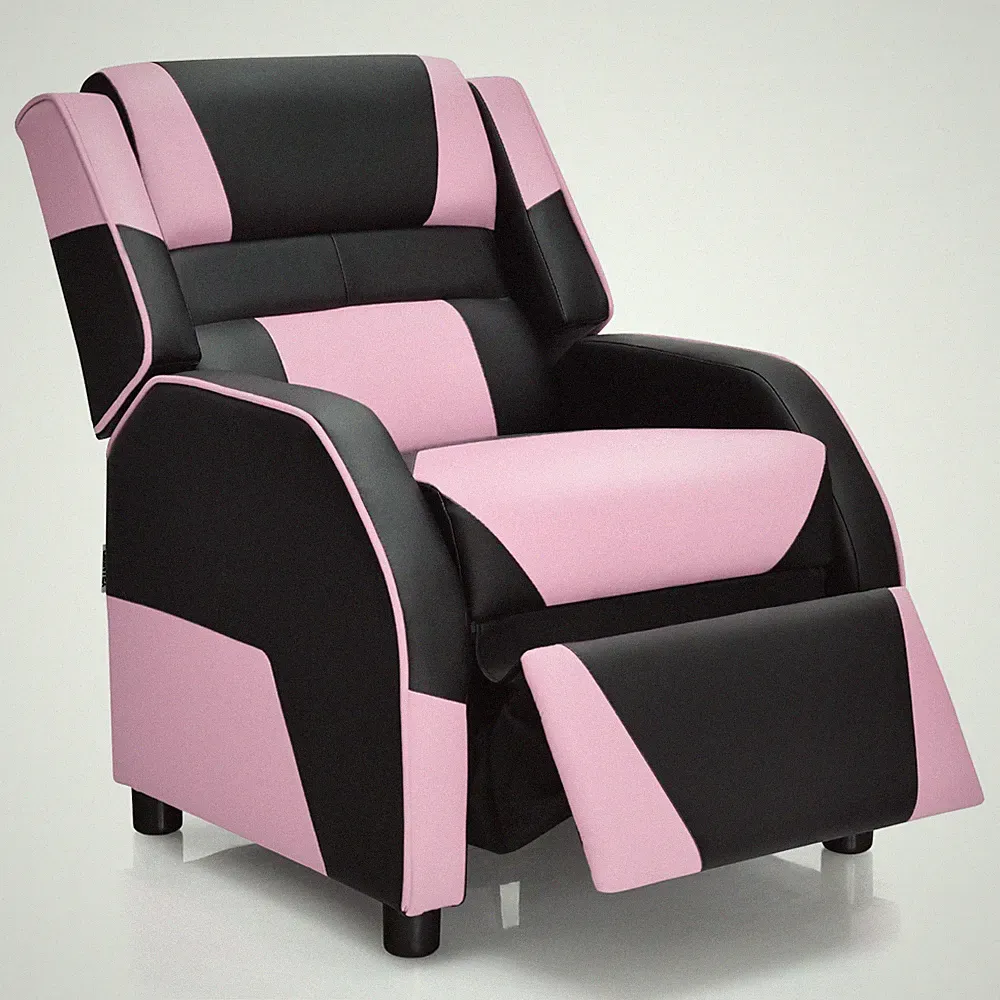 Kids/Youth Gaming Sofa Recliner w/ Headrest & Footrest PU Leather Pink