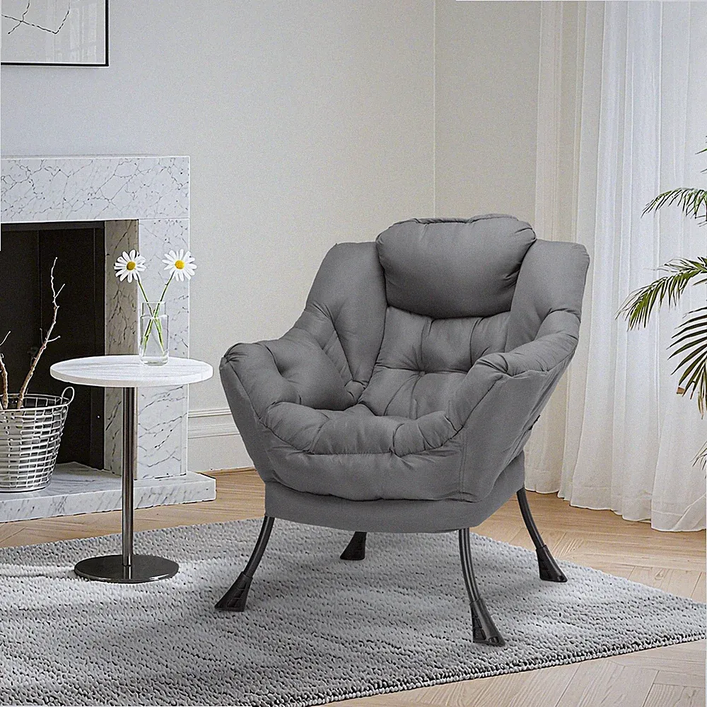 Large Accent Chair Lazy Chair with Side Pocket, Modern Reading Chair Gray
