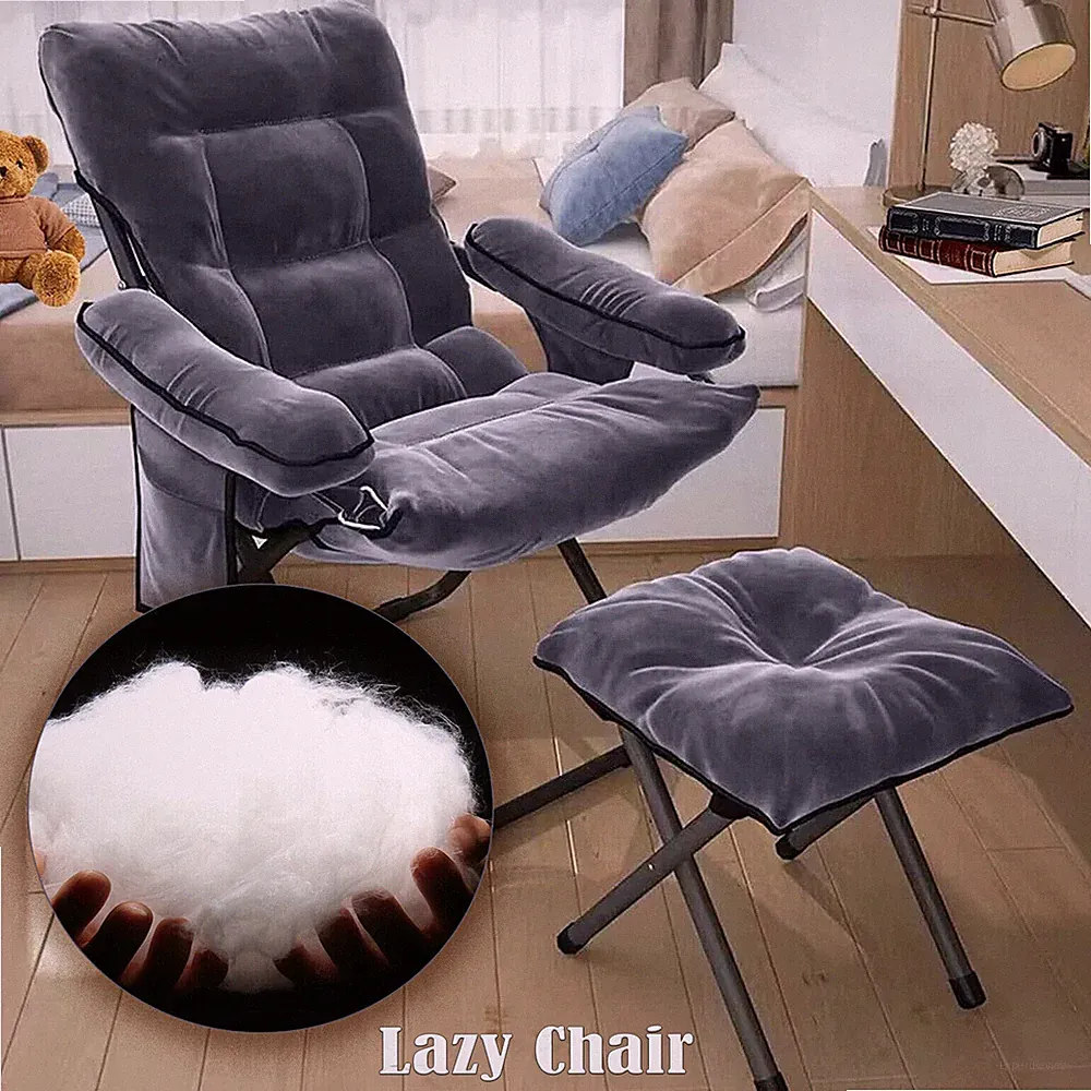 Lazy Chair w/ Ottoman Ergonomical Folding Armchair Recliner for Living Room Gray