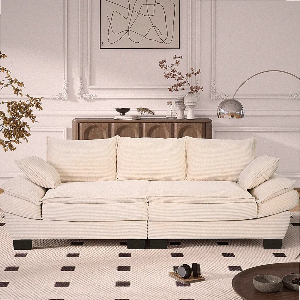 Loveseat Sofa, Comfy Corduroy Fabric Upholstered Sofa Couch w/Movable Armrest