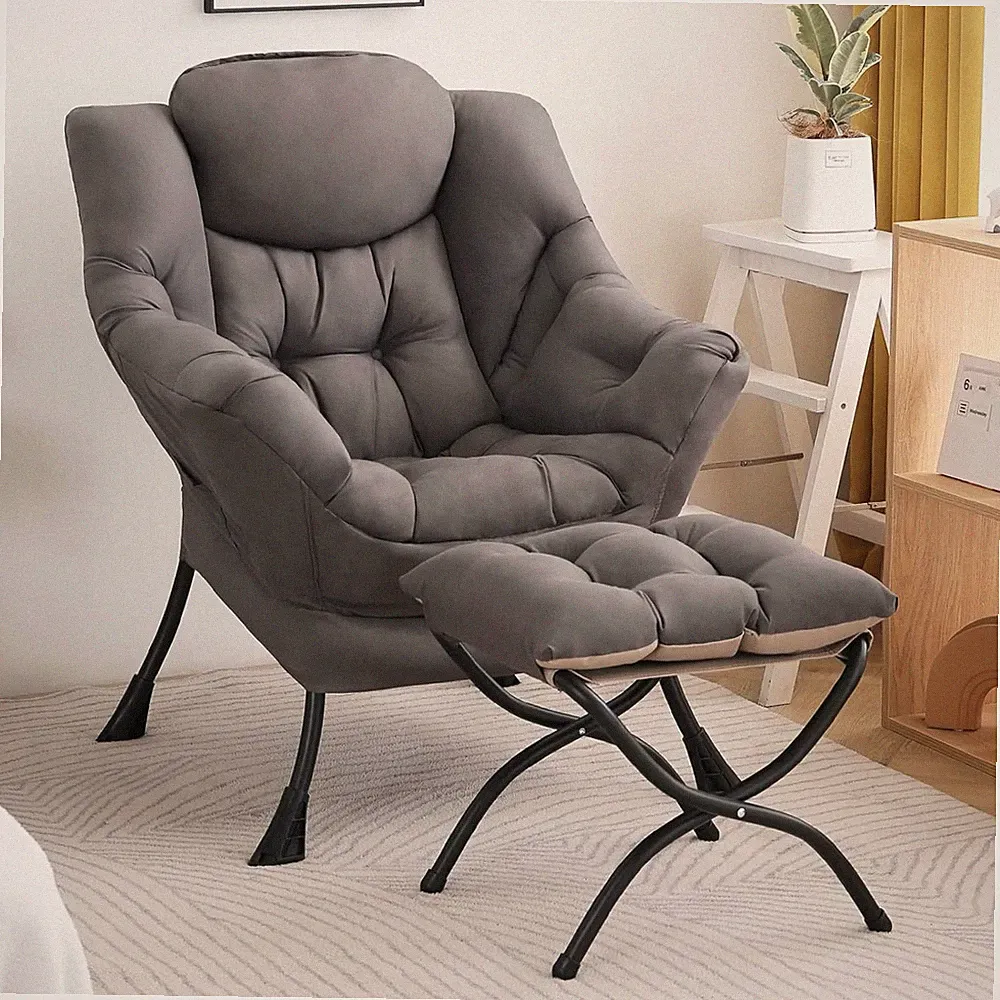 Modern Lazy Chair & Ottoman Set - Stylish Dark Grey Accent for Any Room