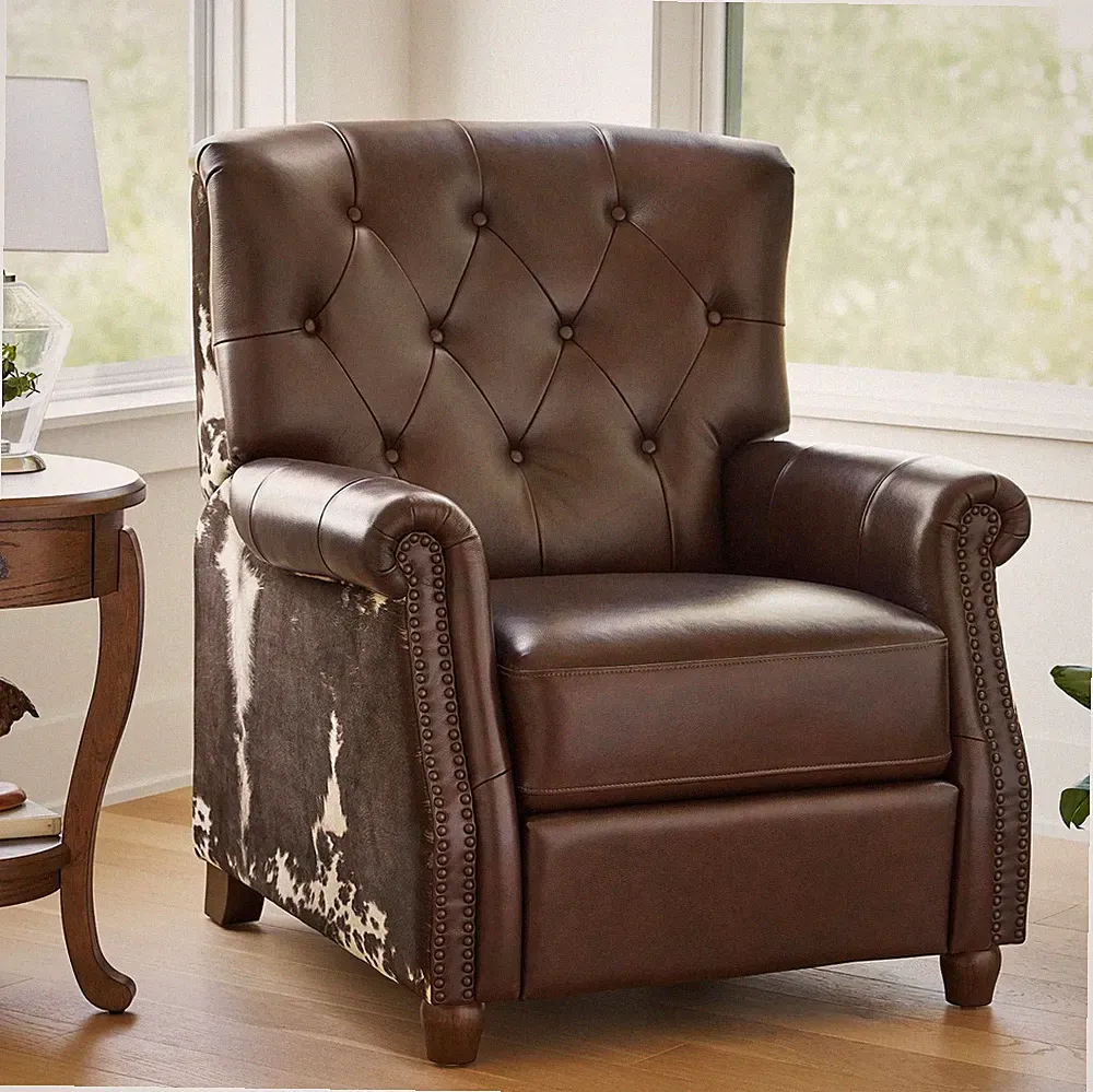 Pioneer Woman Pushback Tufted Faux Leather Recliner Chair Cowhide Upholstery