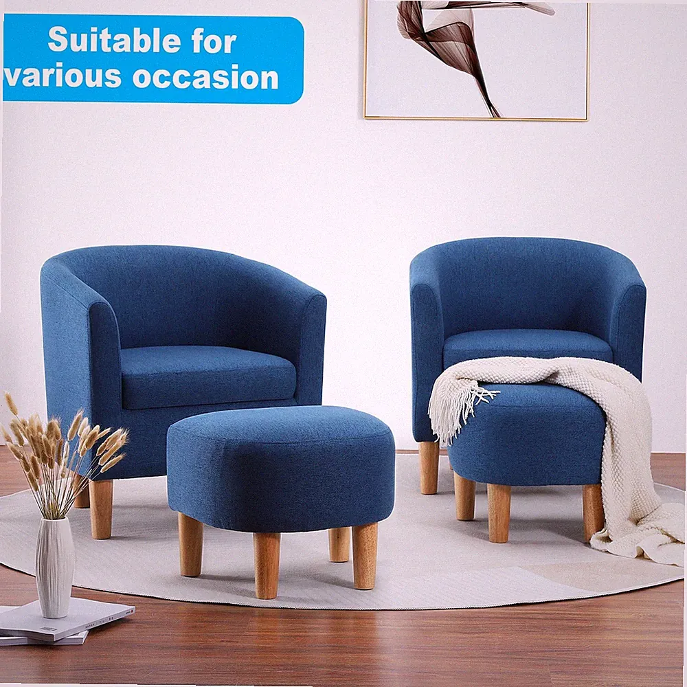 Set of 2 Modern Accent Barrel Chair w/Footrest Upholstered Club Tub Armchair