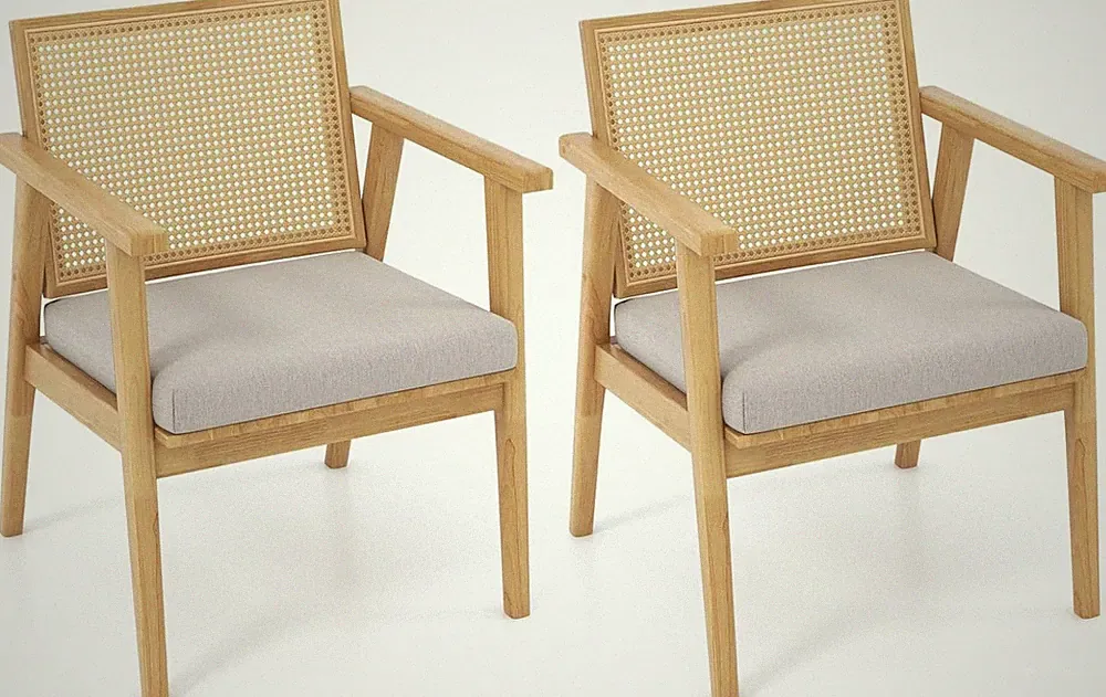 Set of 2 Modern Rattan Accent Chairs with Curved Backrest & Cushions