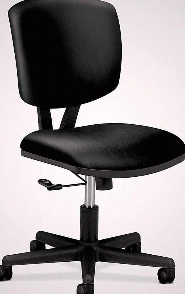 Volt Ergonomic Armless Desk Chair, Adjustable Recline, Black Leather Swivel